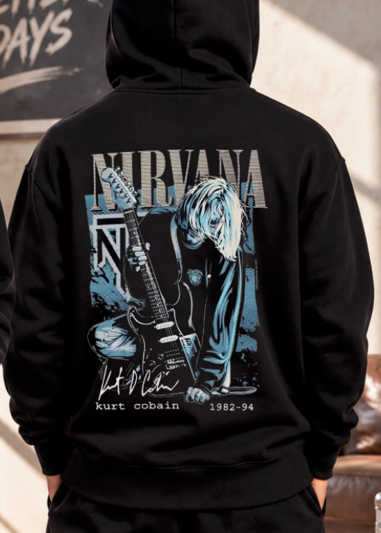 Sudadera BLACK OUT – Nirvana · Kurt Cobain · Felpa Nacional Peinada 290 g