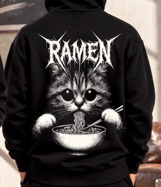 Sudadera BLACK OUT – Ramen Cat · Felpa Nacional Peinada 290 g