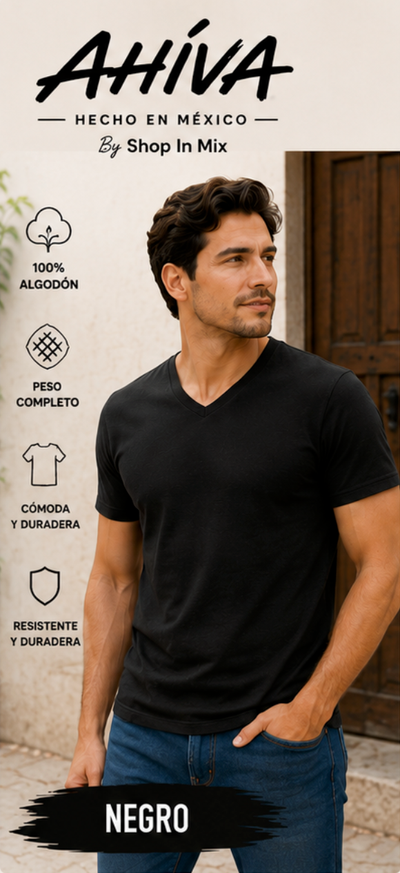 Playera AHÍVA Cuello en V para Caballero · 100% Algodón