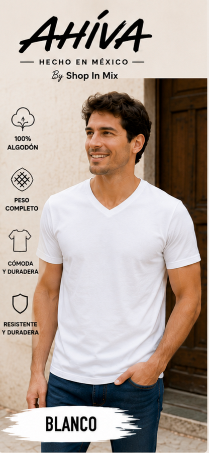 Playera AHÍVA Cuello en V para Caballero · 100% Algodón