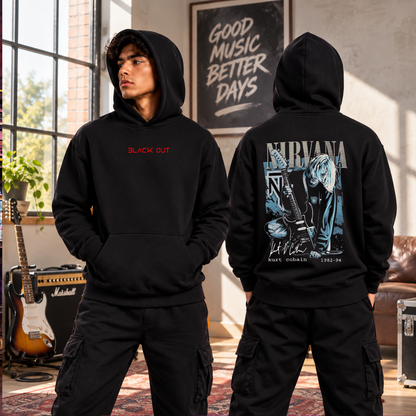 Sudadera BLACK OUT – Nirvana · Kurt Cobain · Felpa Nacional Peinada 290 g