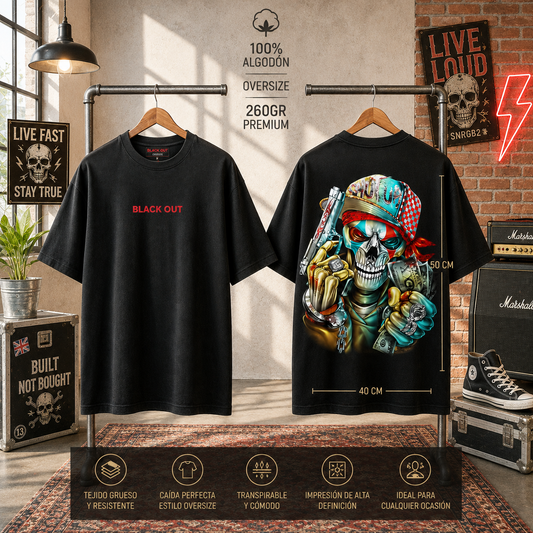 Playera Overside 260gr BLACK OUT Colección Atrás URBAN SKULL