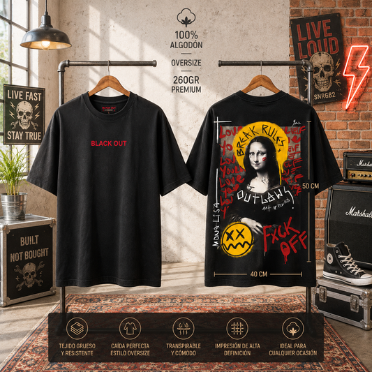 Playera Overside 260gr BLACK OUT Colección Atrás Mona Lisa Outlaw