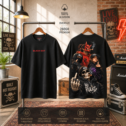 Playera Overside 260gr BLACK OUT Colección Atrás NO RULES