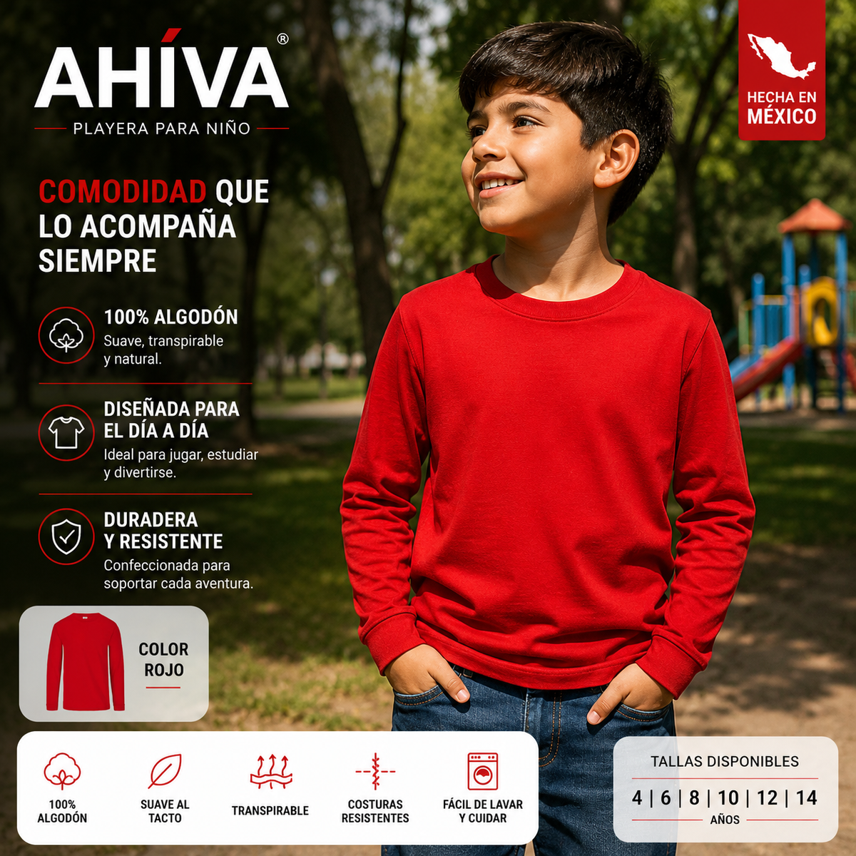 PLayera AHÍVA manga larga 100% algodón