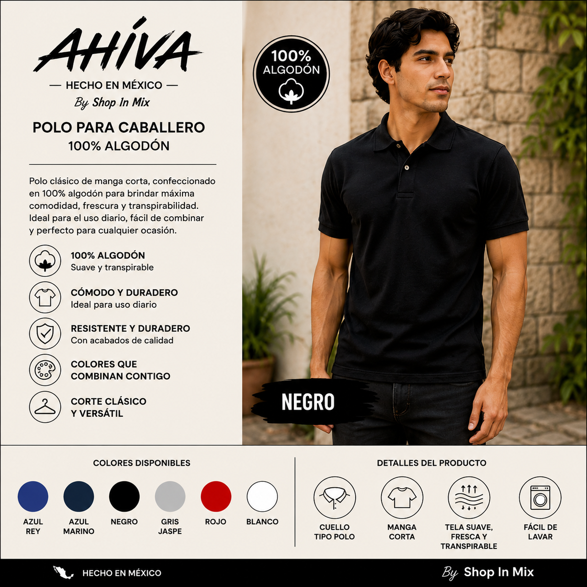 Polo Caballero AHÍVA Peso Completo · 100% Algodón