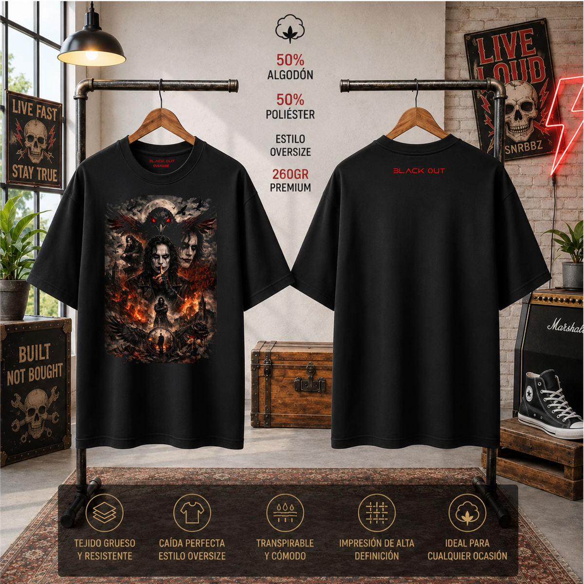 Playera BLACK OUT – The Crow · Oversize 260 g