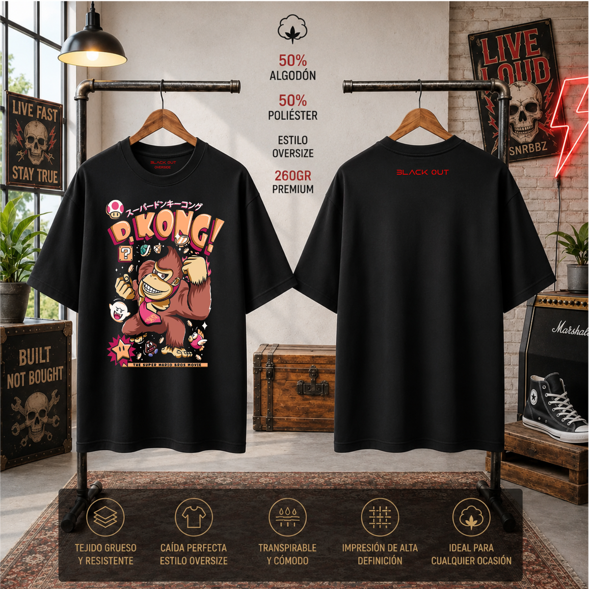 Playera BLACK OUT – D.KONG · Oversize 260 g