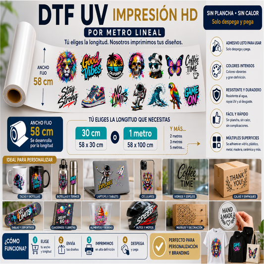 DTF UV (Ancho 58cm), Impresión lineal personalizada