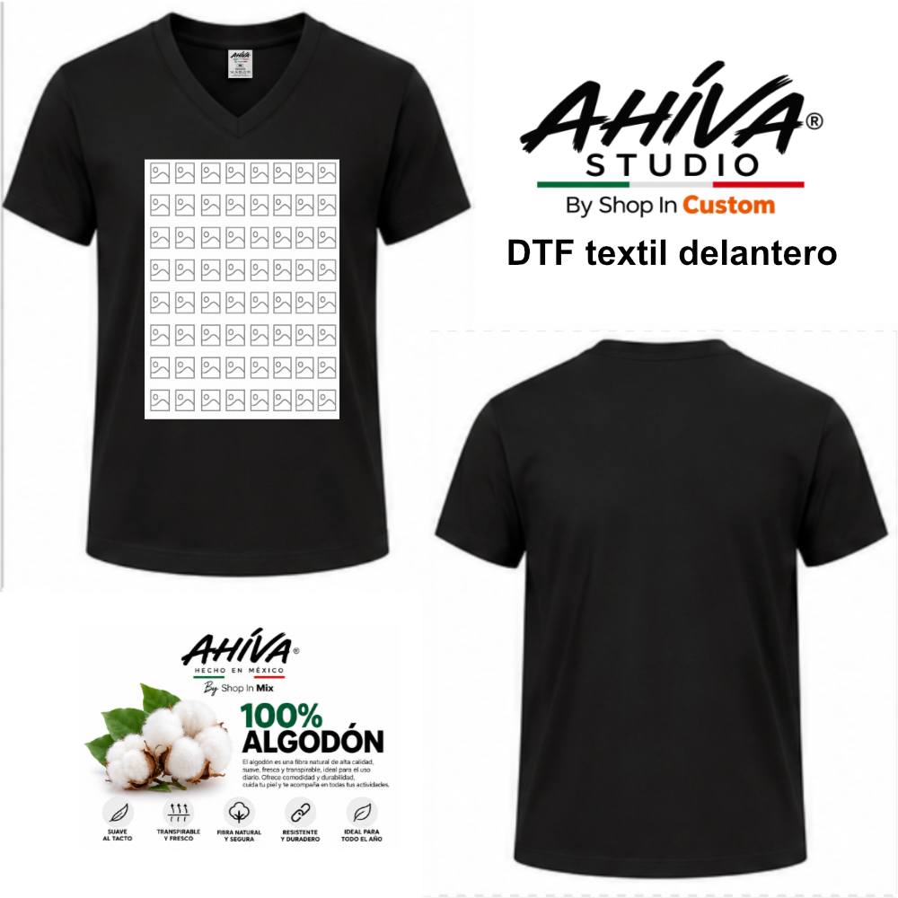 Playera cuello V hombre personalizada  AHÍVA Studio manga corta 100% Algodón