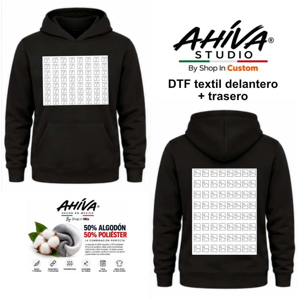 Sudadera AHÍVA Studio Personalizable Delantero y trasero· Unisex · 50% Algodón / 50% Poliéster