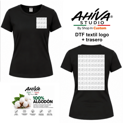 Playera Personalizada Mujer AHÍVA Studio · DTF logo + detraso · 100% Algodón
