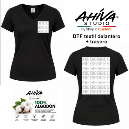 Playera Personalizada Mujer Cuello V AHÍVA Studio · DTF logo + trasero · 100% Algodón (Copie)