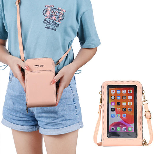 Bolso de hombro de cuero PU táctil para mujer, bandolera multifuncional para teléfono móvil, Bolso pequeño, tarjetero para teléfono