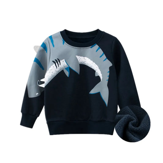 2025 invierno niños sudaderas abrigo para niños niñas 3D tiburón dibujos animados suéter ropa niños pelusa deporte Casual prendas de vestir exteriores 2213