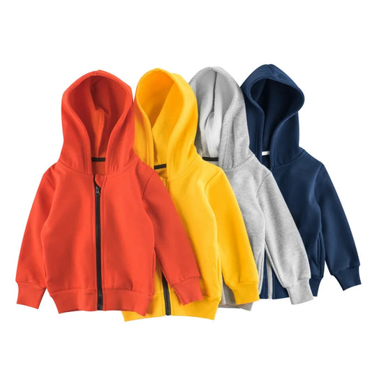 2024 Otoño Invierno ropa con capucha sólida para niños niñas algodón cremallera Villus Casual abrigo simplificado sudadera ropa
