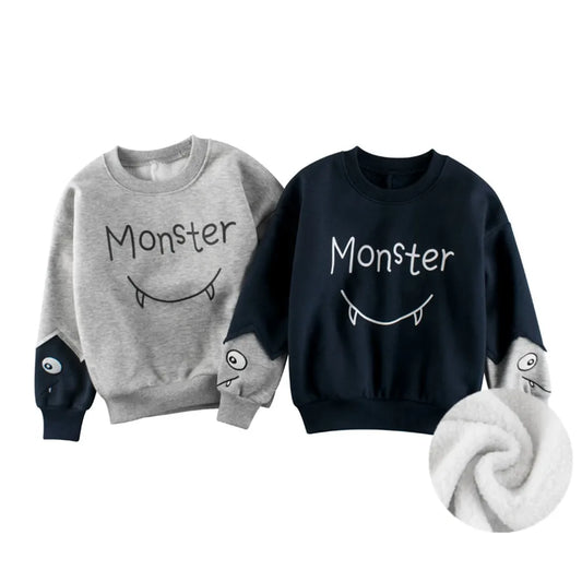 2025 primavera invierno sudaderas abrigo niños niñas monstruo carta impresión ropa niños Fluff deporte Casual suéter 2205
