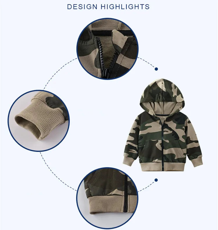 2024 otoño bebé niños Sudadera con capucha 100% algodón fino caqui camuflaje ropa con capucha niños niñas abrigo con cremallera ropa de primavera otoño