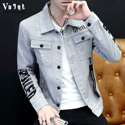 Chaqueta de mezclilla delgada para hombre, chaqueta de mezclilla fina, bonita, con estampado de adolescentes salvajes, venta al por mayor, 2021