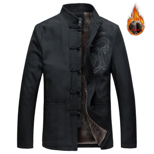 Chaqueta de dragón chino para hombre, camisa de dragón chino, chaquetas chinas, ropa de Wing Chun, traje de cuello mandarín, abrigo de dragón grueso de invierno