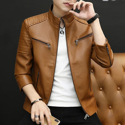 Chaqueta de cuero para hombre 2026, abrigo corto ajustado de moda para hombre, chaqueta de cuero estilo streetwear, blazer informal, ropa exterior masculina