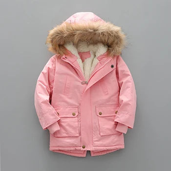 2 3 4 5 6 7 Years Winter Boys Jacket Fur Collar Keep Warm Thicken Windbreaks Coat Hooded Zipper Boys Outerwear New Kids Clothes