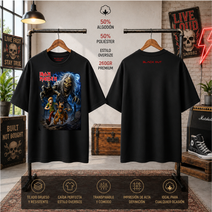 Playera BLACK OUT – Iron Maiden x Scooby-Doo · Oversize 260 g