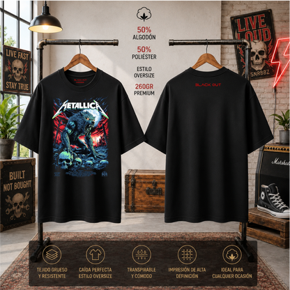Playera BLACK OUT – Metallica Wolf · Oversize 260 g