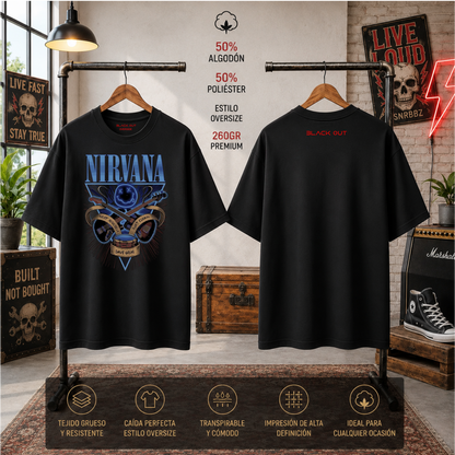 Playera BLACK OUT – Nirvana Blue · Oversize 260 g