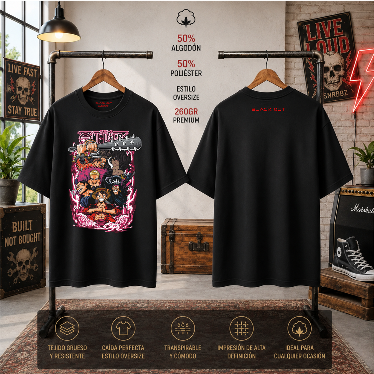 Playera BLACK OUT – One Piece · Oversize 260 g