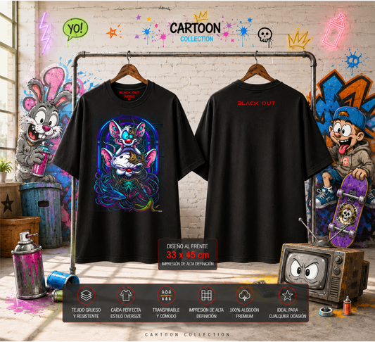 Playera Overside 260gr BLACK OUT Colección Cartoon PINKY & THE BRAIN
