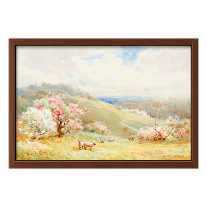Recarga horizontal Larga Switch in Art impressa Pintura "Paisaje con ovejas y flores de primavera"