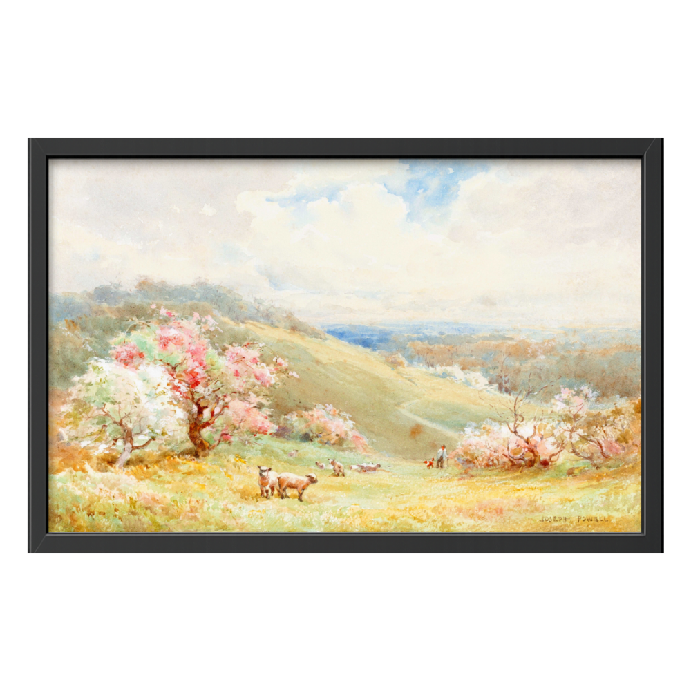 Recarga horizontal Larga Switch in Art impressa Pintura "Paisaje con ovejas y flores de primavera"