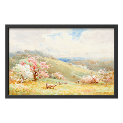 Recarga horizontal Larga Switch in Art impressa Pintura "Paisaje con ovejas y flores de primavera"