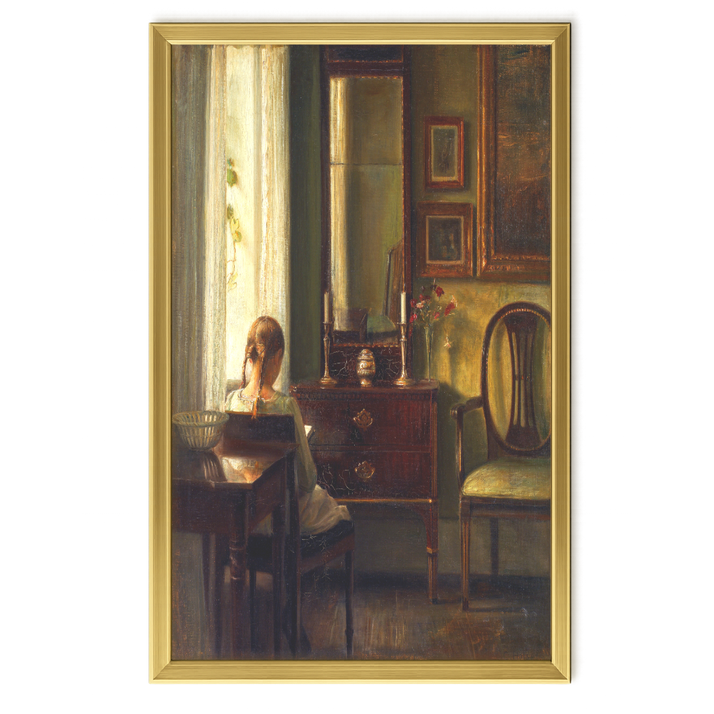 Recarga horizontal Larga Switch in Art impressa Pintura "Interior con niña leyendo"
