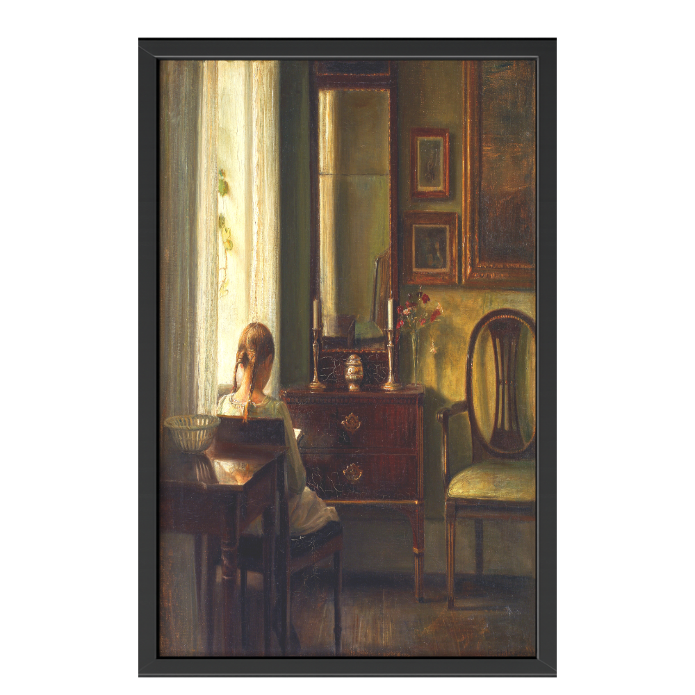 Recarga horizontal Larga Switch in Art impressa Pintura "Interior con niña leyendo"