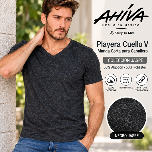 Playera Cuello V Manga Corta para Caballero · Colección Jaspe AC356