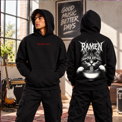 Sudadera BLACK OUT – Ramen Cat · Felpa Nacional Peinada 290 g