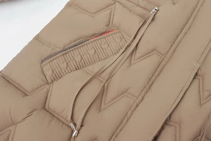 Chaqueta Larga de Algodón Grueso para Mujer, Acolchada, Ajustada, con Cintura Ajustable, Manga Larga, Cierre de Cremallera