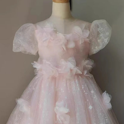 Vestido largo rosa para niñas, vestidos de presentador, ropa para fiesta de cumpleaños, vestido de princesa, disfraz de lujo, traje de actuación de Piano para niños