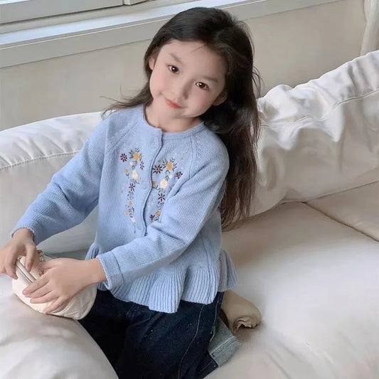 Cárdigans para niñas, suéteres, ropa de primavera y otoño, ropa de primavera de moda para niñas, prendas de vestir exteriores de moda coreana