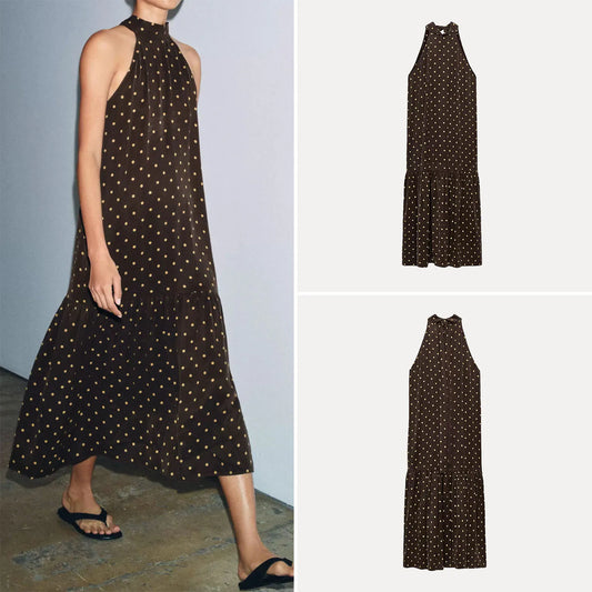 Elegante Vestido de Puntos con Hombros Descubiertos, Primavera 2026, Moda Femenina, Falda en Línea A, Diseño con Cuello Halte...