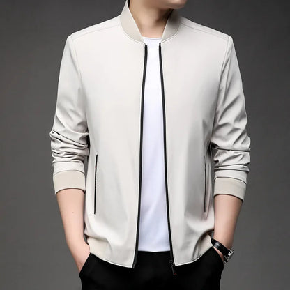 Chaquetas de alta calidad para hombre, chaqueta informal inteligente con cuello de béisbol, abrigo ajustado, prendas de vestir exteriores de Color sólido, primavera y otoño