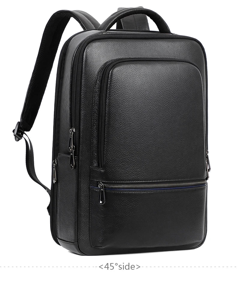 Mochila 100% de cuero de vaca Natural para ordenador portátil de 15,6 pulgadas, Mochila USB para hombre, bolso de viaje de cuero genuino, Mochila grande para niños