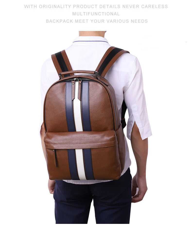 2024 nuevo diseño de moda para hombres, mochila marrón de cuero genuino para ordenador portátil, mochila escolar, bolsa de día para niños, bolsas de viaje grandes para hombres