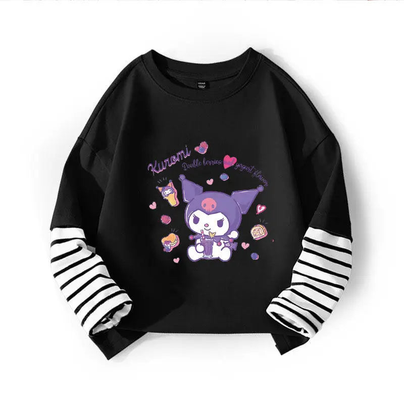Kuromi My Melody Cinnamoroll camiseta para niños dos piezas Patchwork Y2K sudadera de manga larga Casual niñas niño Tops