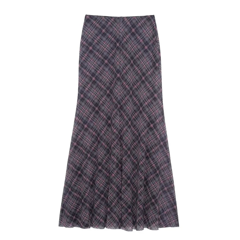 Falda Midi de Tul a Cuadros Estilo Británico BANA, Falda Ajustada de Cintura Alta para Mujer, Primavera Verano, Estilo OL, Fa...