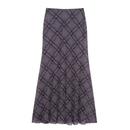 Falda Midi de Tul a Cuadros Estilo Británico BANA, Falda Ajustada de Cintura Alta para Mujer, Primavera Verano, Estilo OL, Fa...