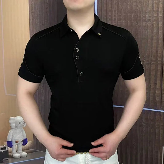 Camiseta de manga corta de lujo de marca para hombre, camisetas informales ajustadas con solapa, Polos de negocios cómodos y transpirables con solapa 5xl