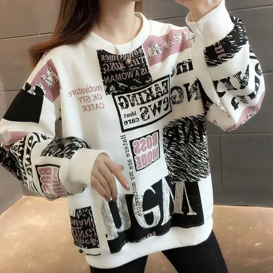 Sudadera con capucha reductora de edad, holgada, de manga larga, de talla grande, a la moda, nuevo estilo para chicas regordetas, estilo Retro occidental, informal, Color sólido
